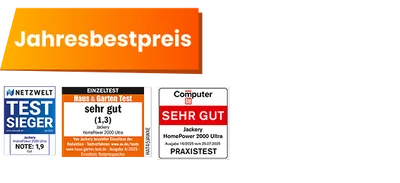 Netzwelt Testsieger 1,9 – Computer Bild Sehr Gut – Haus und Garten Test 1,3 – Jackery bei FlexiSolar